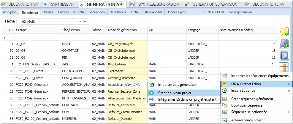 Génération API nouveau projet